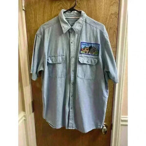 Customized Santa Fe Train Patch Shirt Button Up Faded Glory Light Blue Sz L Rare